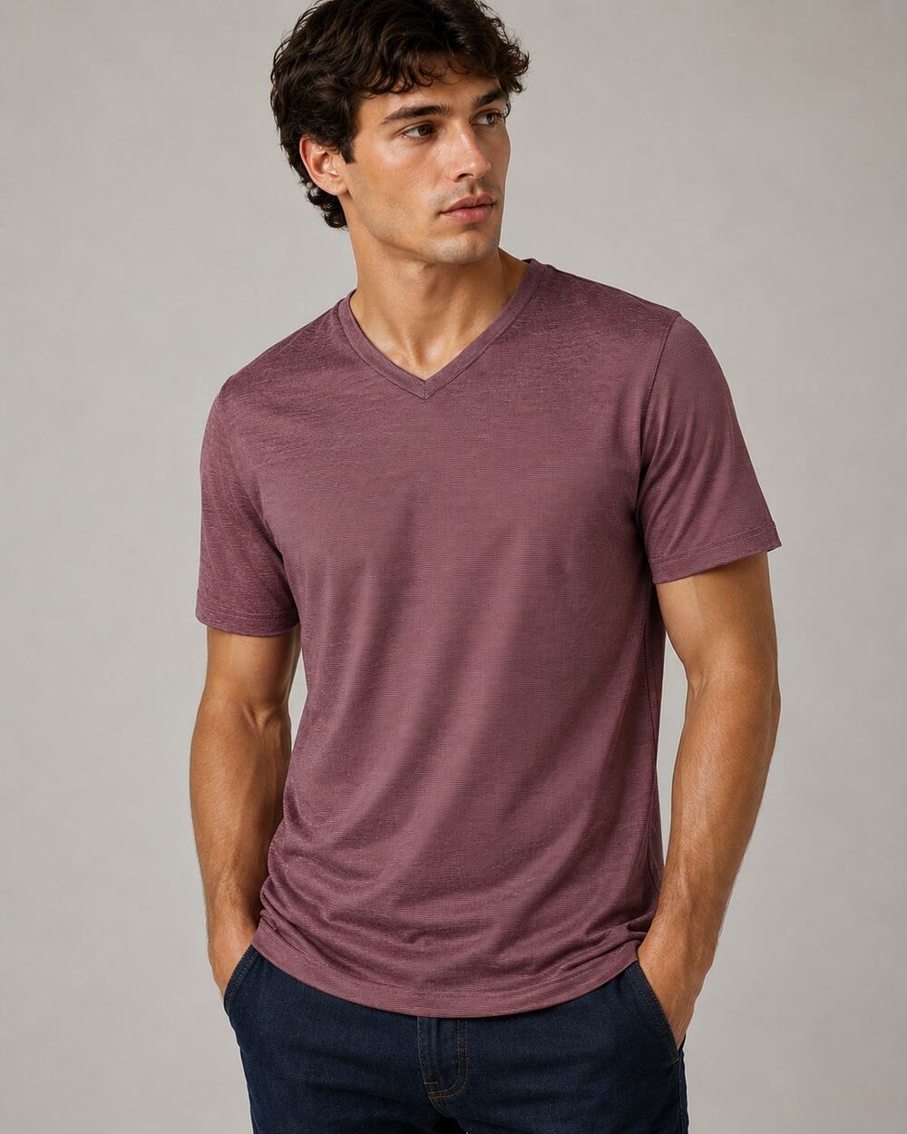 Y2K Structure Men’s Large Slim Fit V-Neck Stripe T-Shirt Maroon NWT Sears